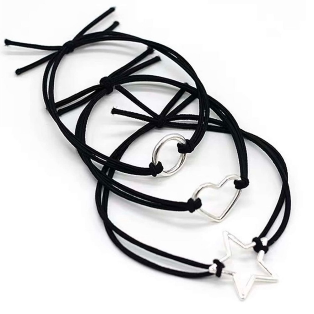 3pcs Heart & Star Decor Elastic Hair Ties - #340